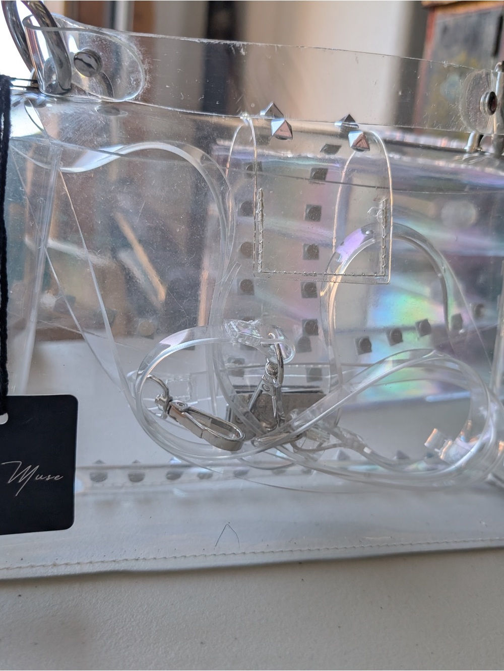 Muse Clear PVC Crossbody with Silver Hardware and Stud Accents